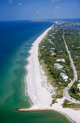 Sanibel beach from the air